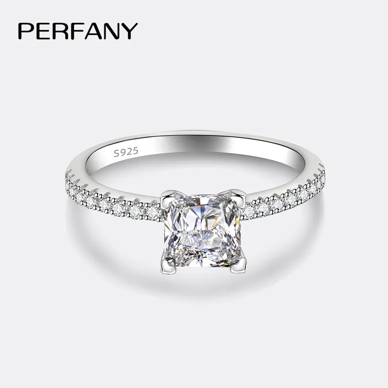 PERFANY 1/2CT Square Cut Moissanite Ring for Women S925 Solid Silver Sparkling Laboratory Diamond Fashion Wedding Jewelry - Madeinsea©