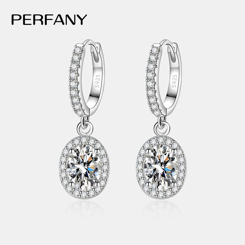 PERFANY 1CT Oval Cut Moissanite Drop Earring Ladies S925 Pure Silver Laboratory Cultivated Diamonds Luxury Wedding Jewelry