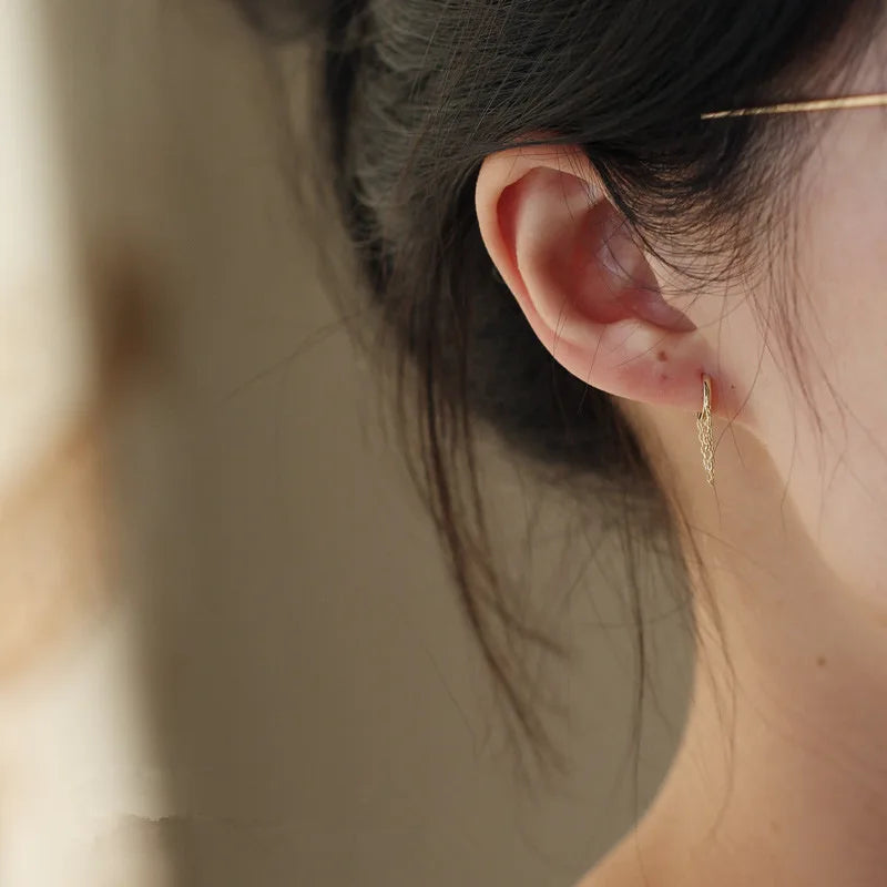 925 Sterling Silver Plated 14K Gold Temperament Tassels Earrings for Women Simple Elegant Exquisite Ear Accessories