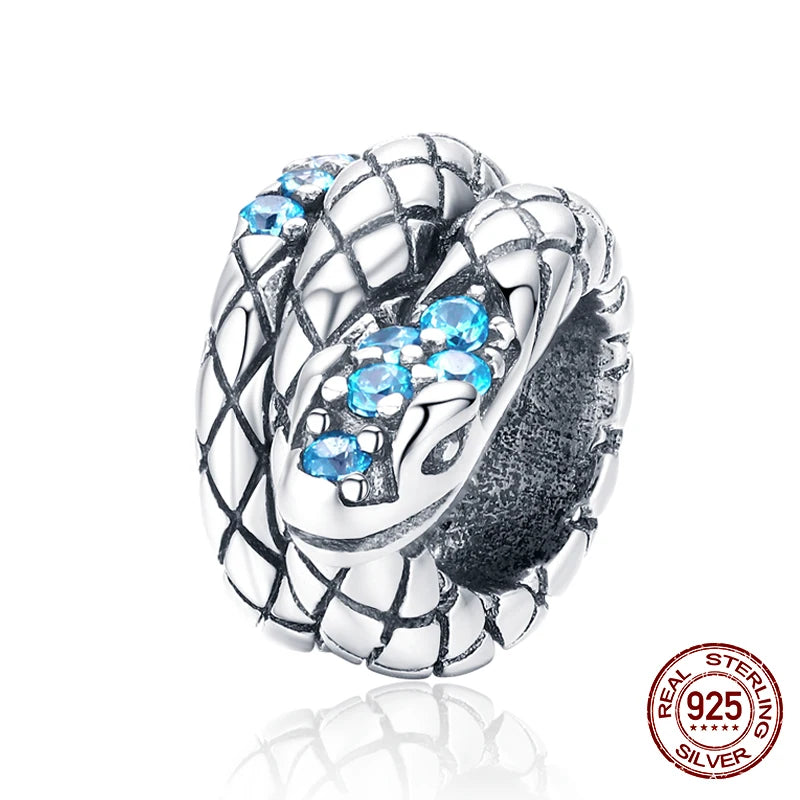 WOSTU 925 Sterling Silver Vinatge Dragon Charm Snake Bead Demon Eye Pendant Fit Original Bracelet Necklace For Women DIY Jewelry