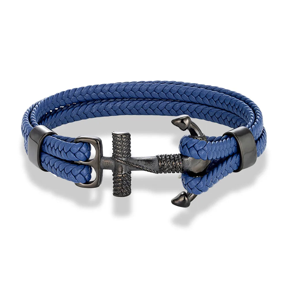 MKENDN Navy Style Men Vintage Anchor Bracelet Handmade Woven Multilayer Leather Bracelets Women Cuff Wrap Rope Wristband Gift