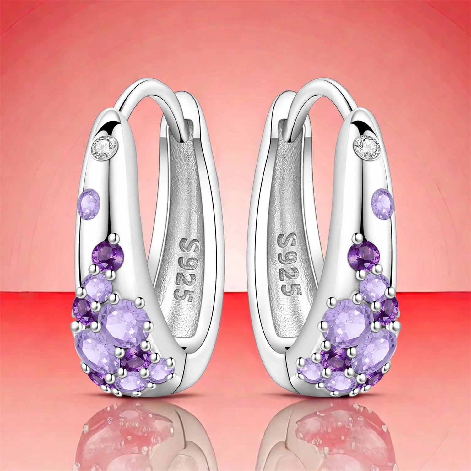 PANPOKI S925 Sterling Silver Purple Zircon Series Earrings Hoop Earrings For Women Jewelry Original Party Trendy Gifts