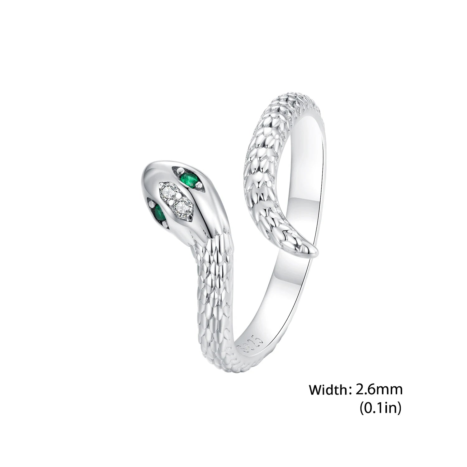 BISAER 925 Sterling Silver Viper Open Ring Size 5-9 Snake Green Zircon Eternity Band Plated Gold for Women Party Fine Jewelry