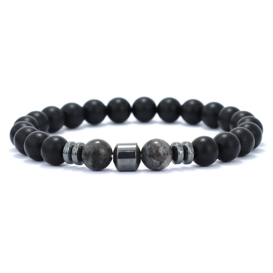 Stylish Men Bracelet Natural Tiger Eyes Volcanic Rock Healing Braslet Handmade Black Onyx Stone Strand Braclet Pulsera Hombre