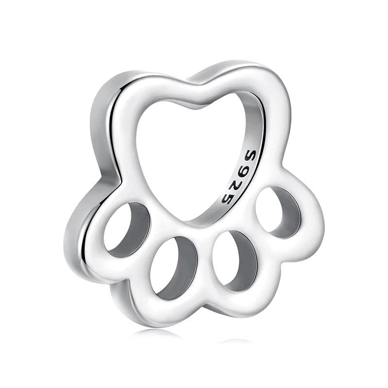 WOSTU 925 Sterling Silver Adjustable Basic Heart Bangle Bracele Pet paw Hollow Charms Star Heart Beads Original DIY Jewelry Gift