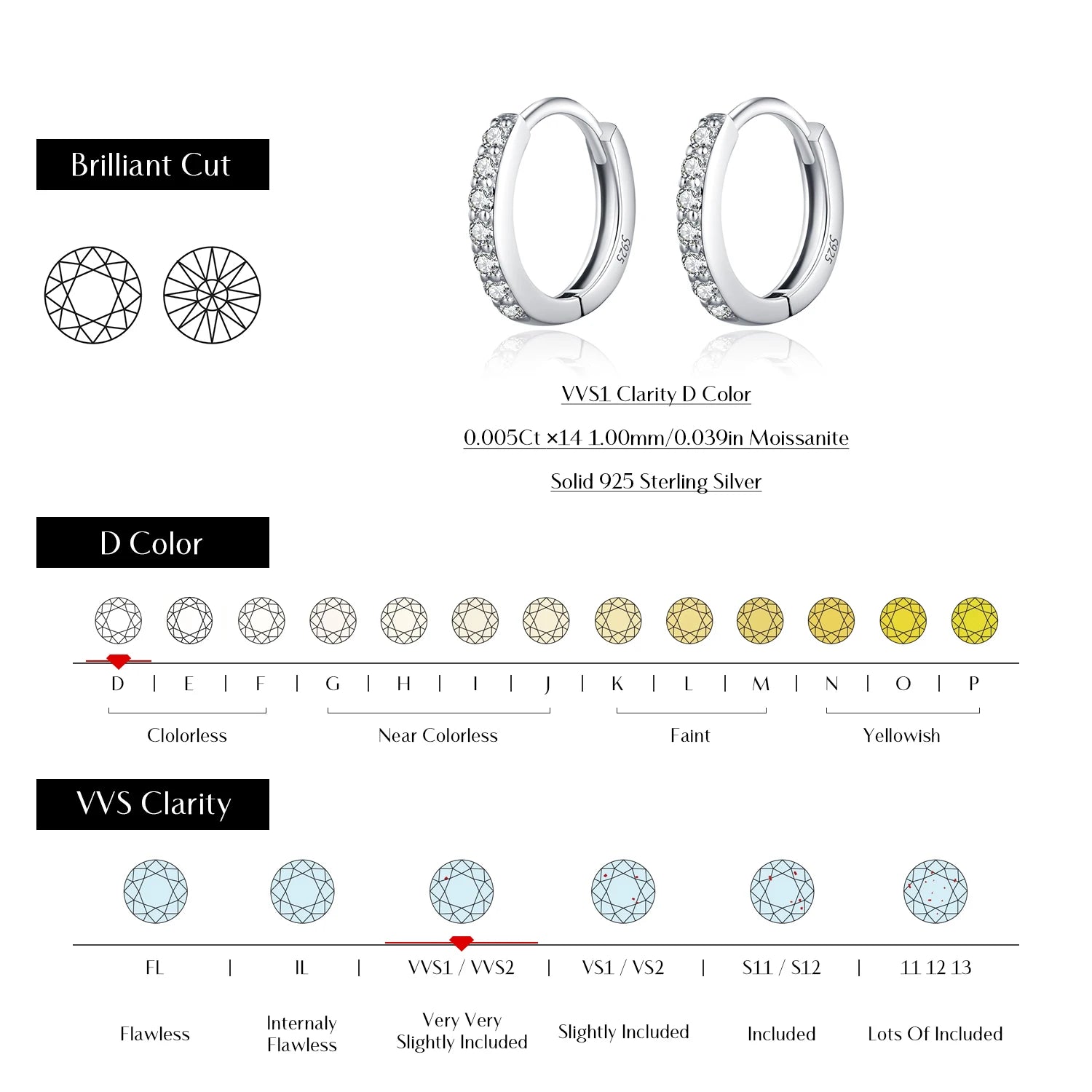 MODIAN D Color Sparkling Moissanite Earrings 925 Sterling Silver Classic Shining Circle Hoop Earrings For Women Fine Jewelry - Madeinsea©