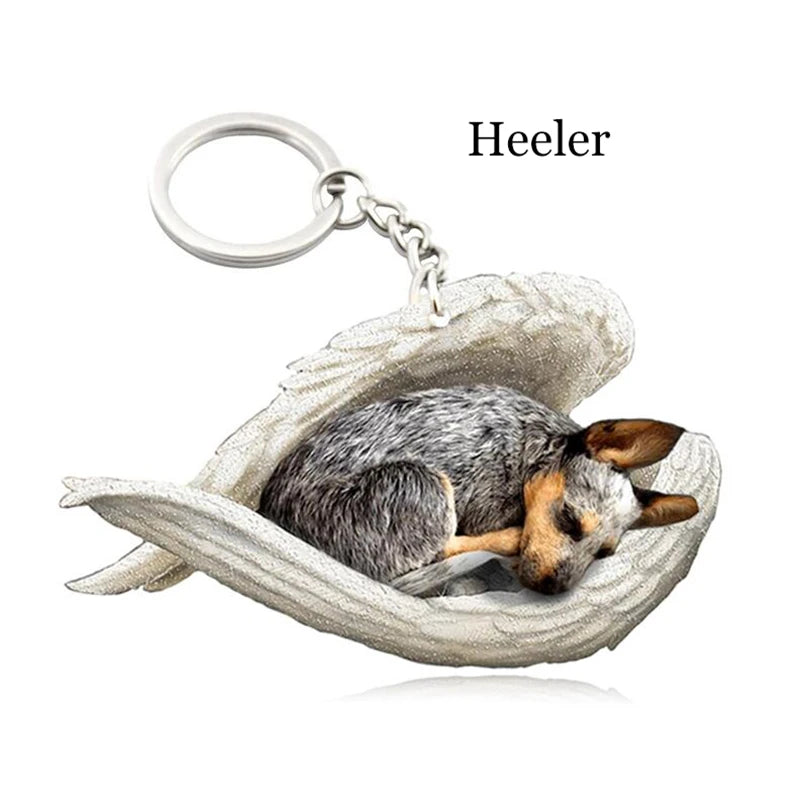 100 Style Cut Dog Sleeping Angel Pendant Bag Keychain Car Keychain Keyring Animal Pet Jewelry Boyfriend Girls Gift Accessories