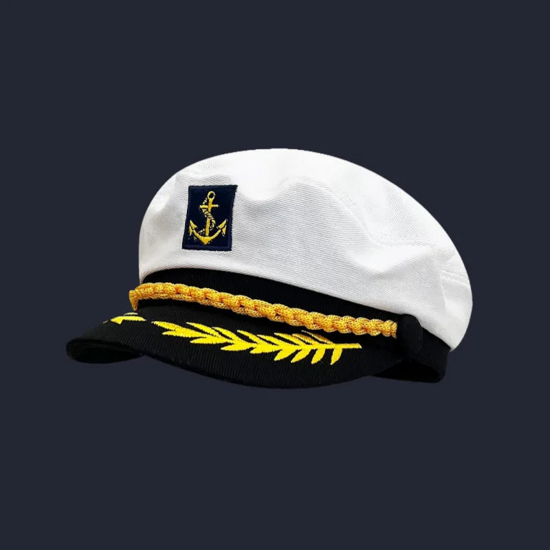 Women's Summer Sailor Hat - British Style Captain Flat Top Navy Cap, Retro Beret for Photos, Slimming Face Fashion