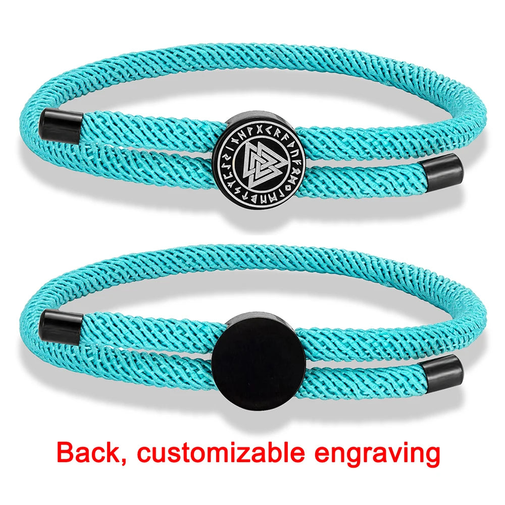 MKENDN 4mm Braided Rope Bracelet Unisex Waterproof Nordic Viking Compass Rune Almut Bangle with Emergency Contact ID Customize
