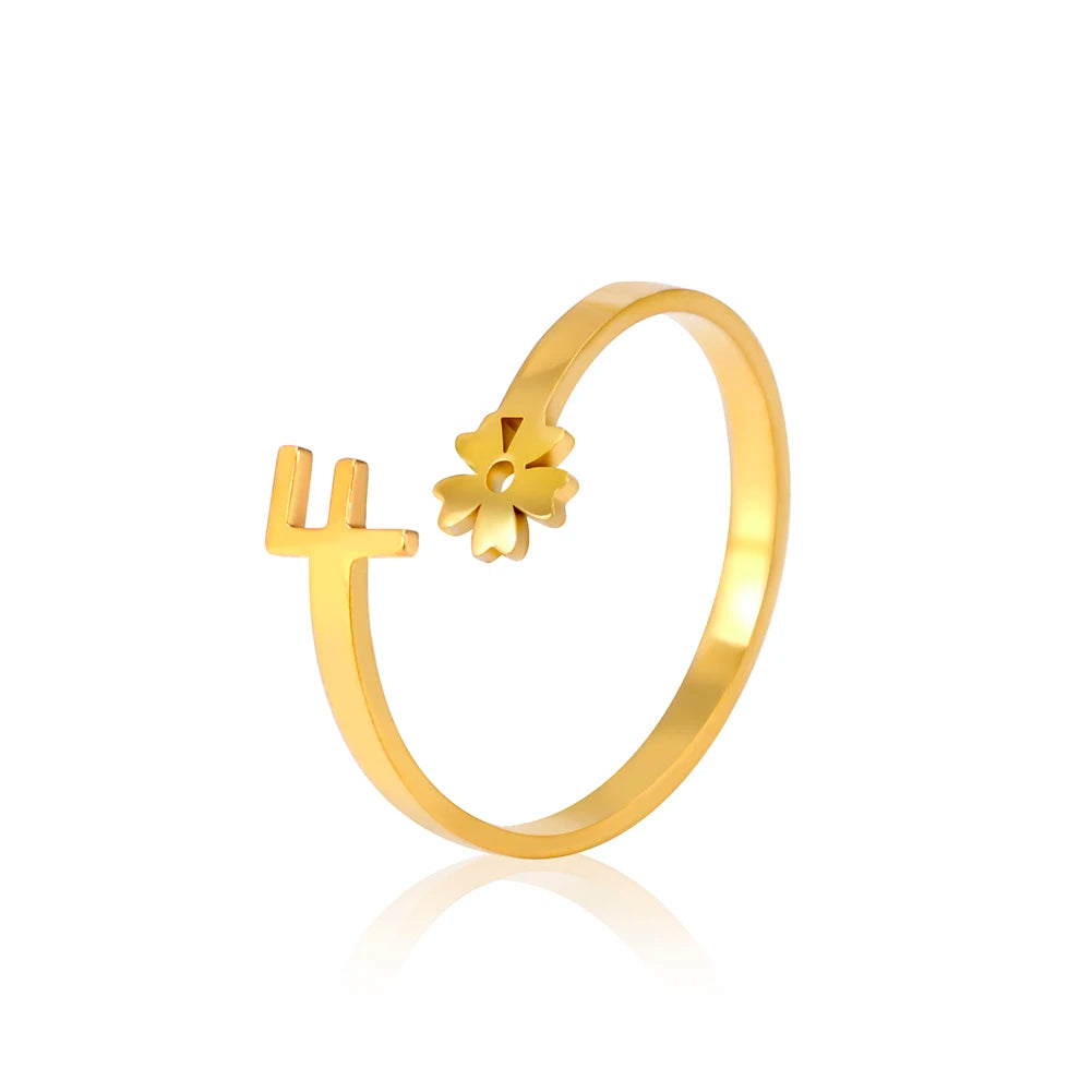 Stainless Steel Flower 26 Alphabet Open Ring for Women A-Z Initial Name Ring 2022 New Fashion Jewelry for Birthday Gift