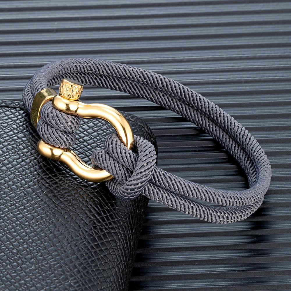 MKENDN Navy Style Braided Rope Bracelet Never Fade Stainless Steel Gold Color Horseshoe Clasp Bracelet for Men Women Couple Gift - Madeinsea©