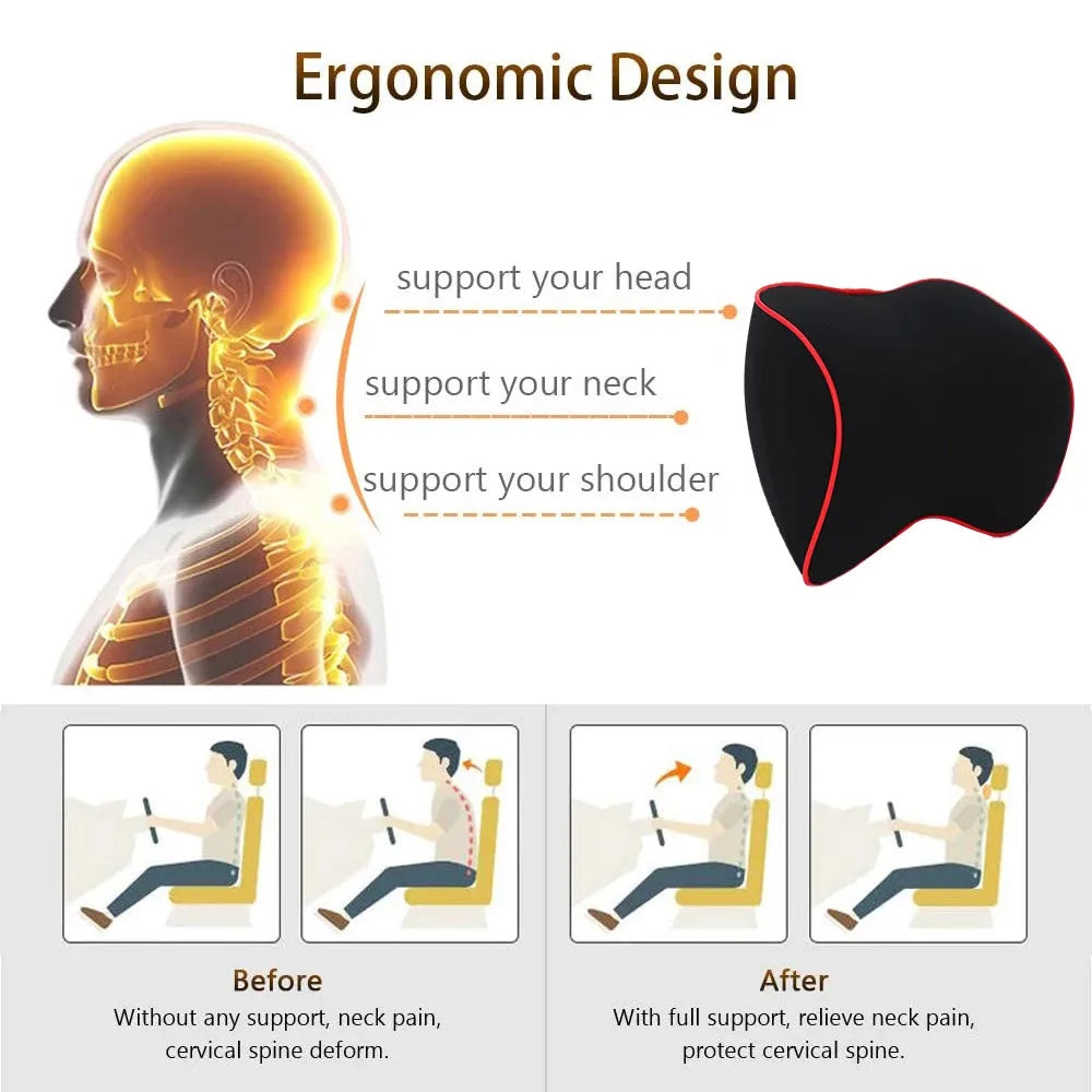 Memory Foam Car Seat Pillow Car Neck Pillow Protective Lumbar Back Support Breathable Car Headrest Cushion For Travel - Madeinsea©