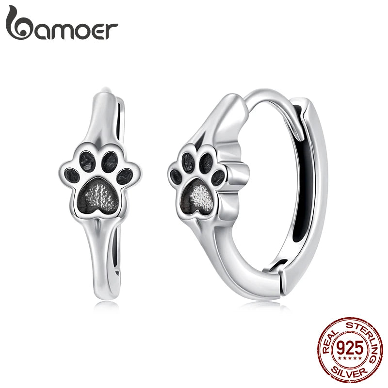 BAMOER Boucles d'oreilles créoles en argent massif 925, motif patte d'animal, pour femmes et adolescentes, modèle SCE1885