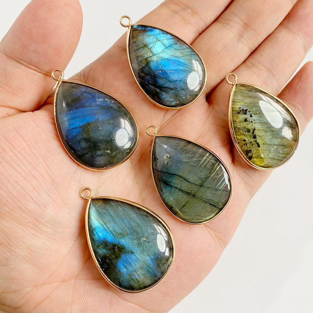 2PCS Natural Flash Labradorite Stone Pendant Irregular Shape Fashion Flash Labradorites Charms Connector For Jewelry Making DIY