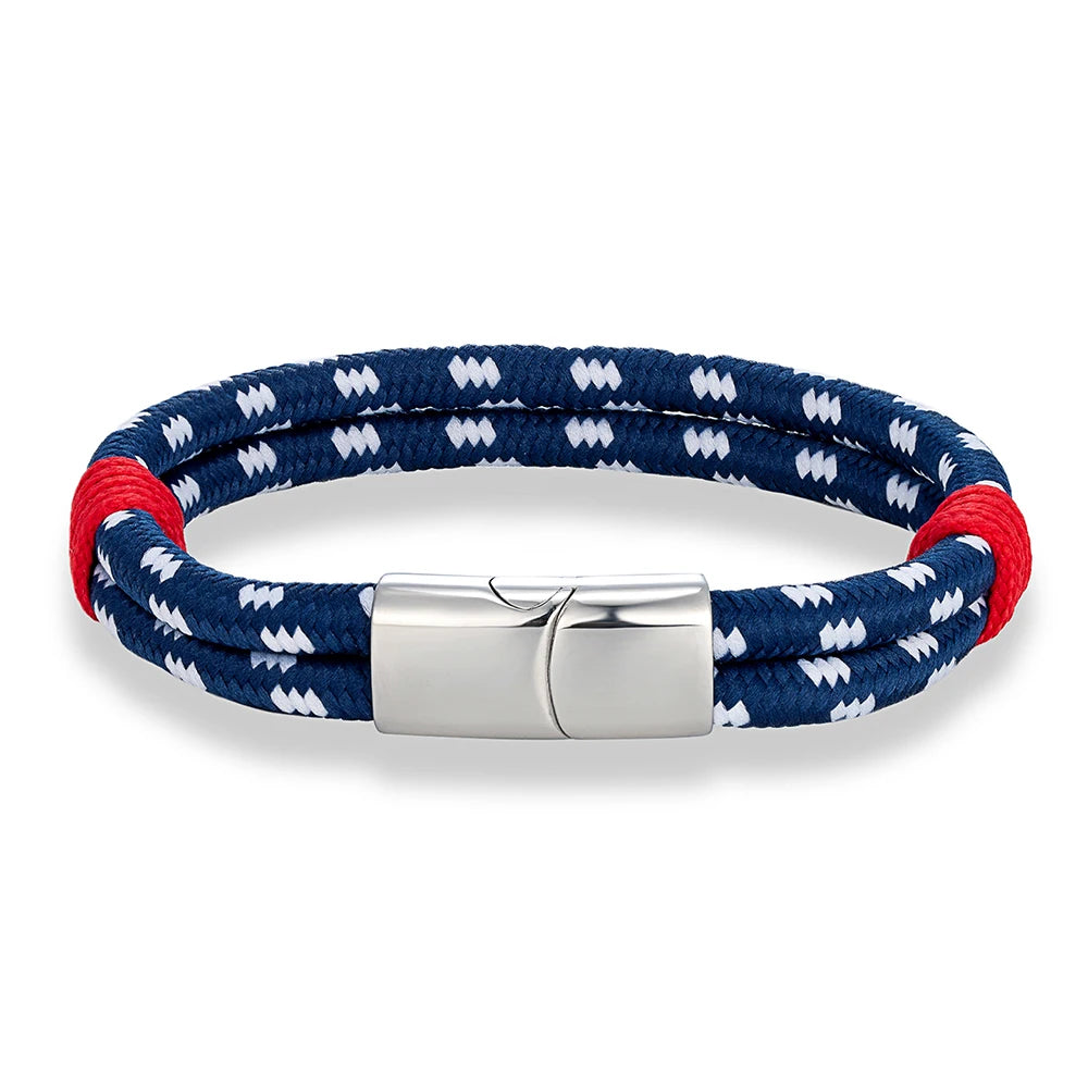 MKENDN Simple Style Men Women Braided Natical Nylon Rope Bracelet Polished Stainless Steel Magnetic Buckle Bracelet Gifts Homme