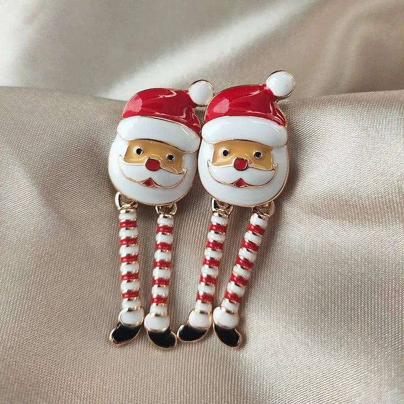 Cute Enamel Santa Claus Stud Earrings For Women Exquisite Imitation Pearl Cartoon Christmas Earring Xmas New Year Party Gifts