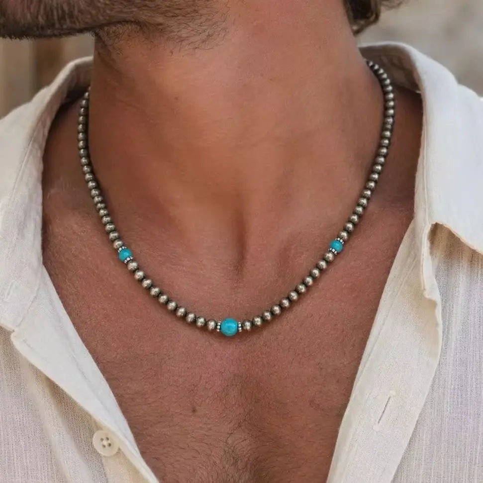 Synthetic Turquoise Necklaces for Men Boys,Natural Stone Mini Beads Necklaces,Summer Beach Bohemian Male Jewelry Gift