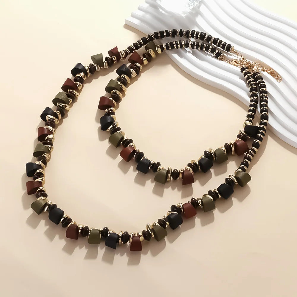 Zvoijio New 2025 Handmade Geometric Wood Beaded Resin Chain Necklace