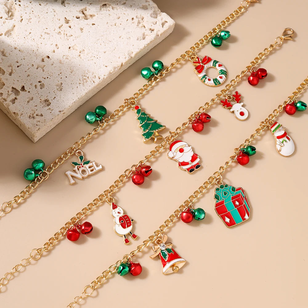 3pcs/set Fashion Christmas Bracelet Bells Santa Clause Snowman Bracelets Girls X'mas New Year Jewelry  Gift