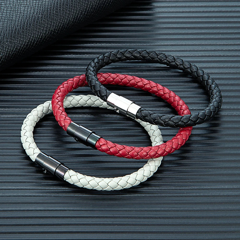 Bracelet MKENDN en cuir tressé 6 mm, style simple, pour homme et femme, fermoir en acier inoxydable, bijou unisexe, cadeau pour couple, design classique