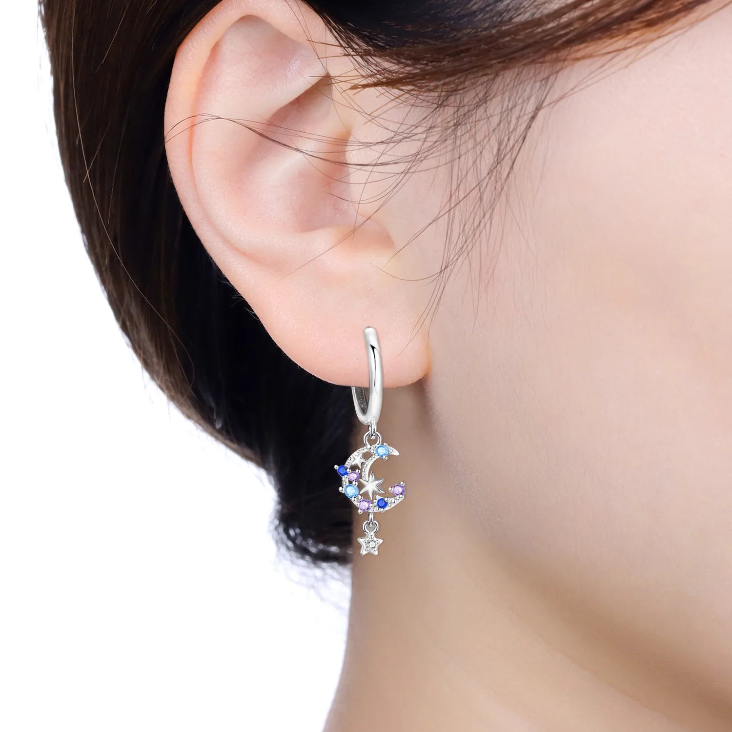 PANPOKI 925 Sterling Silver Starry Moon Shining Earrings Original Jewelry Drop Earrings Jewelry Party Anniversary Trendy Gifts