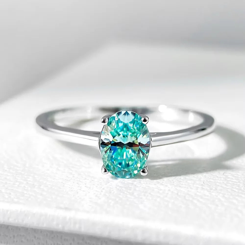 Serenity 1ct Oval Cut Paraiba Green Moissanite Rings for Women 100% 925 Sterling Silver Plated 18K Lab Diamond Rings Jewelry GRA - Madeinsea©