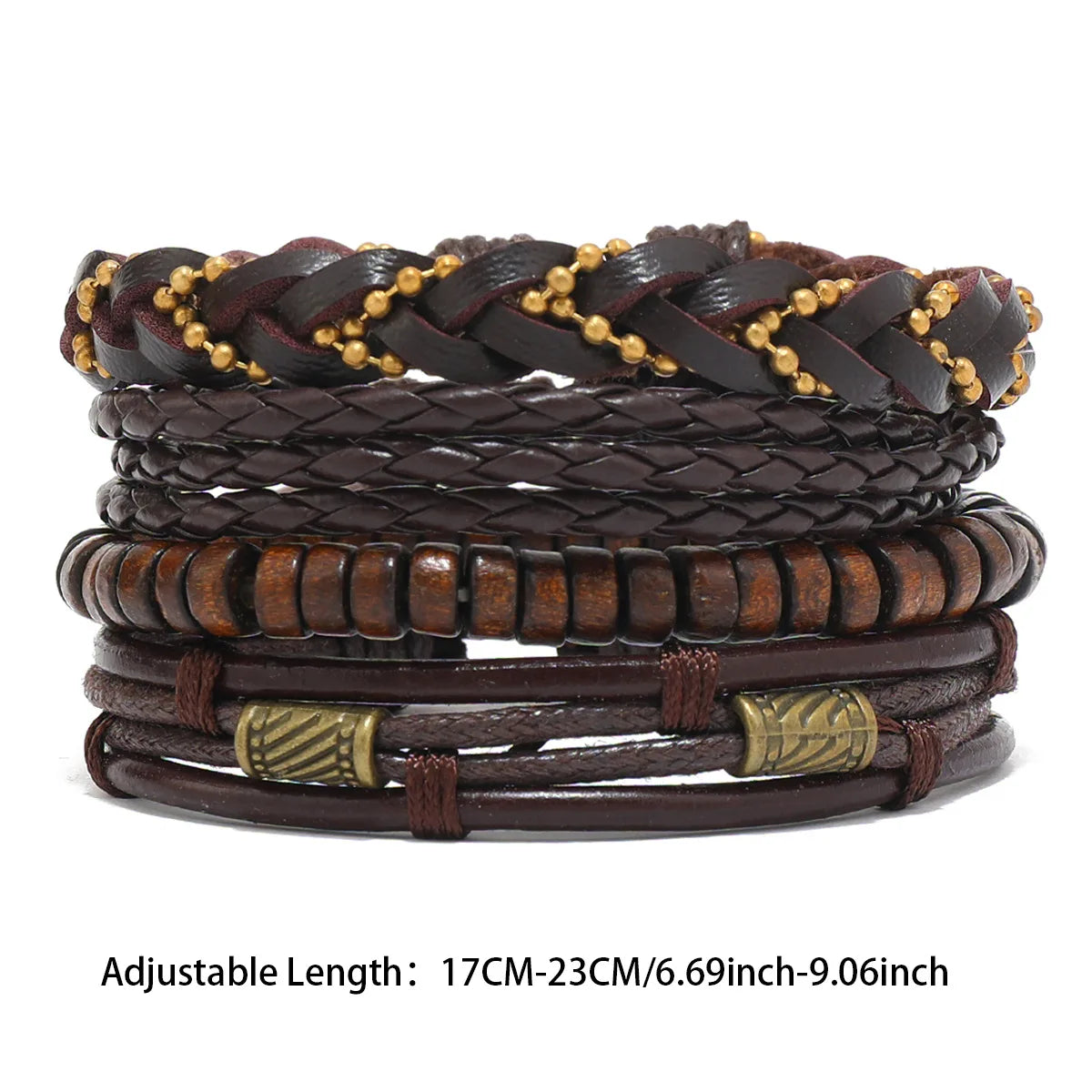 6/4PCS 3Style PU Wodeen Braided Wrap Leather Bracelet for Men Vintage Life Wood Beads Fashion Male Armband