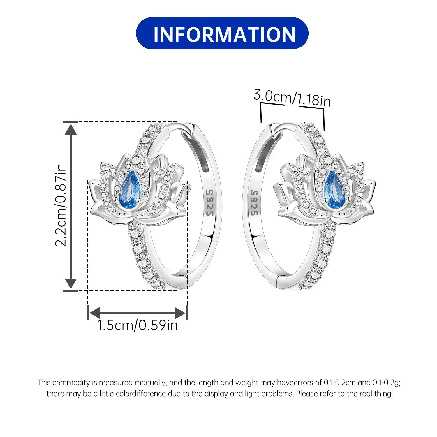 PANPOKI Original 925 Sterling Silver Blue Zircon Lotus Flower Earrings Women Hoop Earring Anniversary Jewelry Trendy Gifts