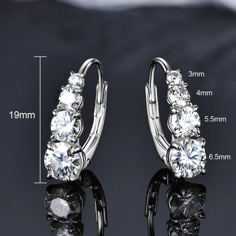 All Moissanite Hoops Luxury Earrings for Women 925 Sterling Silver Wedding Daily Wear Jewelry 6.5mm&5.5mm&4mm Round Lad Diamond