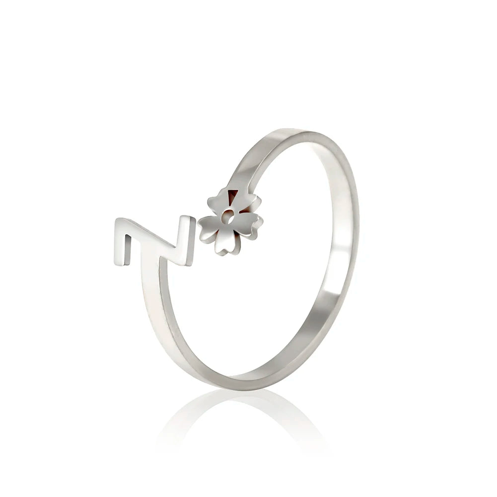Stainless Steel Flower 26 Alphabet Open Ring for Women A-Z Initial Name Ring 2022 New Fashion Jewelry for Birthday Gift