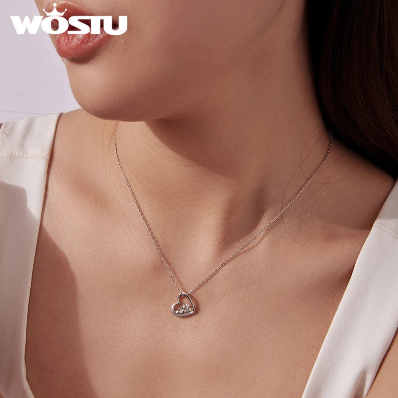 WOSTU Minimalist Mountain Heart Necklace S925 Sterling Silver, Geometric Love Pendant Romantic Jewelry Gift for Girlfriend New