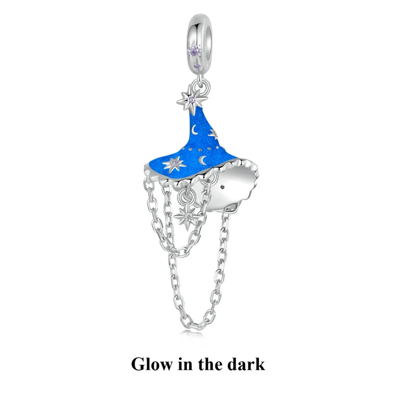 WOSTU 925 sterling silver Luminous Pumpkin Charms Elf Witch Pendant Devil's Eye Skull Beads Fit DIY Bracelet Necklace Halloween