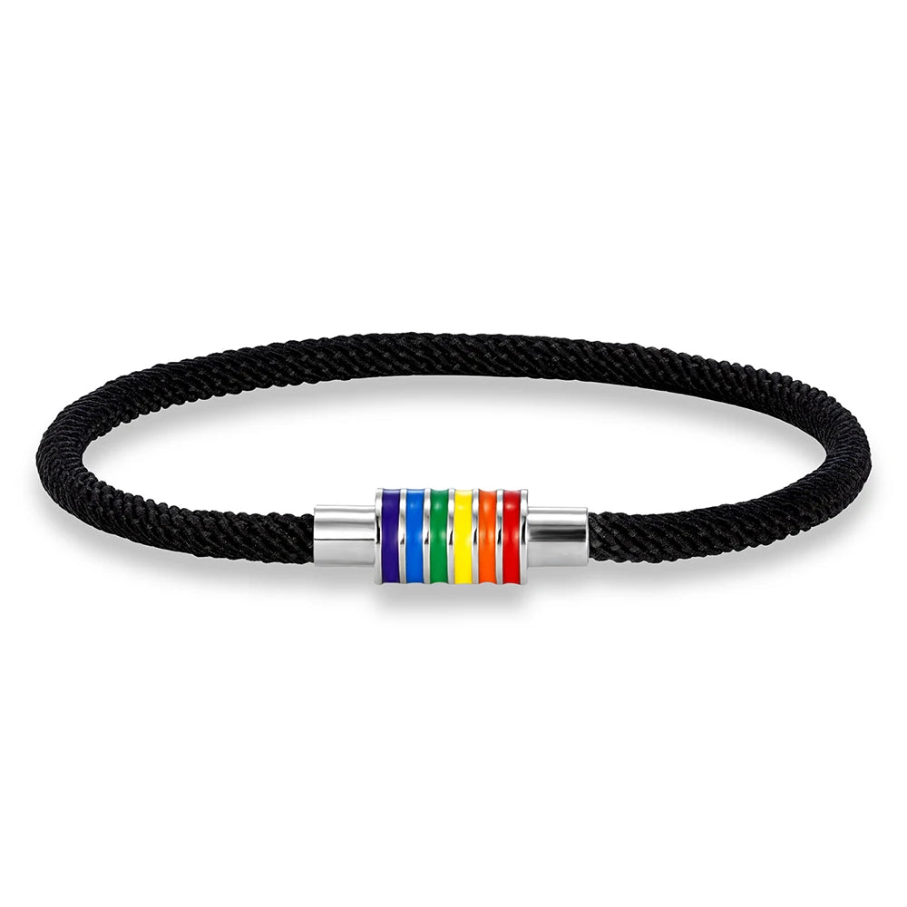MKENDN Minimalist Rope Bracelet Unisex Stainless Steel Rainbow Clasp Waterproof Natuical Rope Braslet Gift For Lovers LGBT