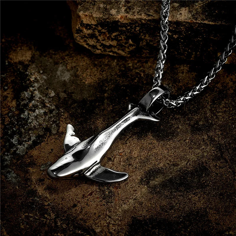 Ocean Style Vintage Stainless Steel Whale Pendant Chain Necklace