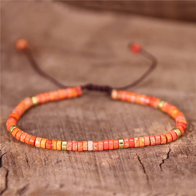 Bohemia 2x4mm Tile Natural Stone Beads Adjustable Bracelet Stretch Tibetan Gemstones Jasper Beaded Bracelets for Women Wholesale
