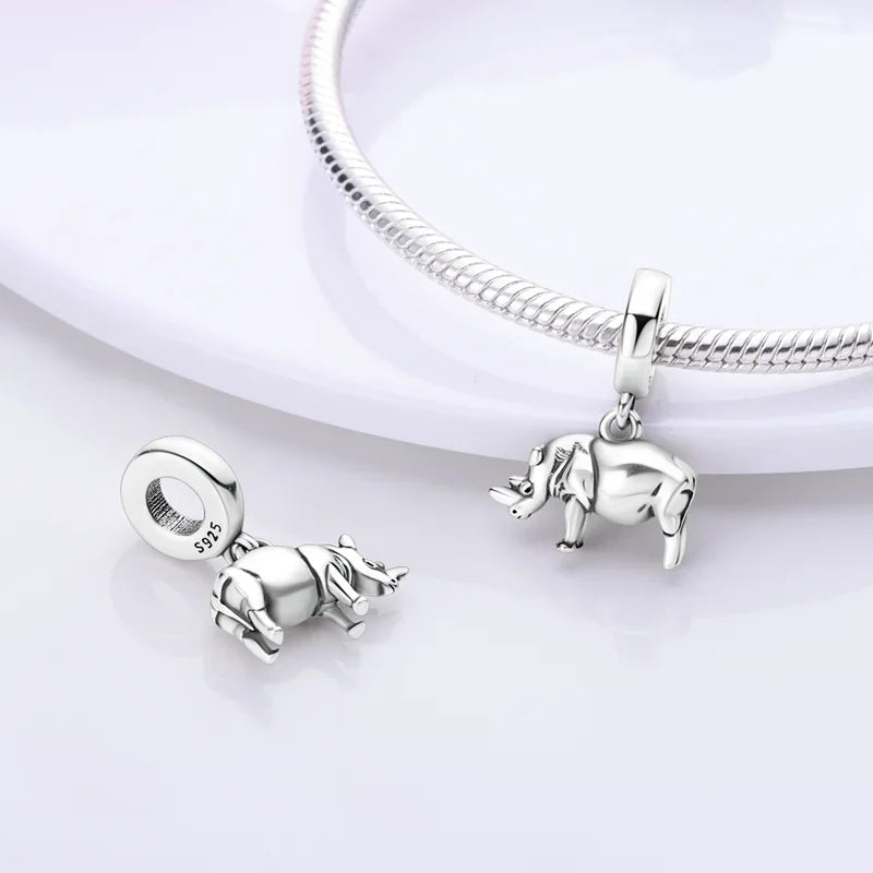 925 Sterling Silver Lion Rhino Charm Pendant Beads Fit Charms Silver 925 Original Bracelet for Women Jewelry Making Gift