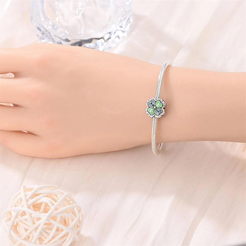 925 Sterling Silver Charm Green Monstera Leaves Charm Fit Bracelet Original Charm Bead for Women Jewelry DIY Making Fine Gift