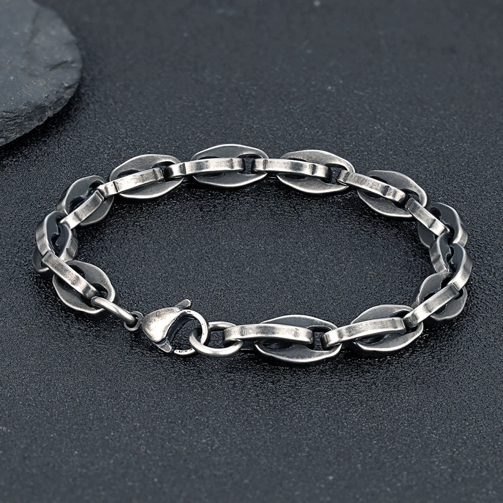 MKENDN Men Vintage Oxidized Black Lips Chain Bracelets Waterproof Stainless Steel Chain Link Wristband Rock Punk Jewelry Gifts