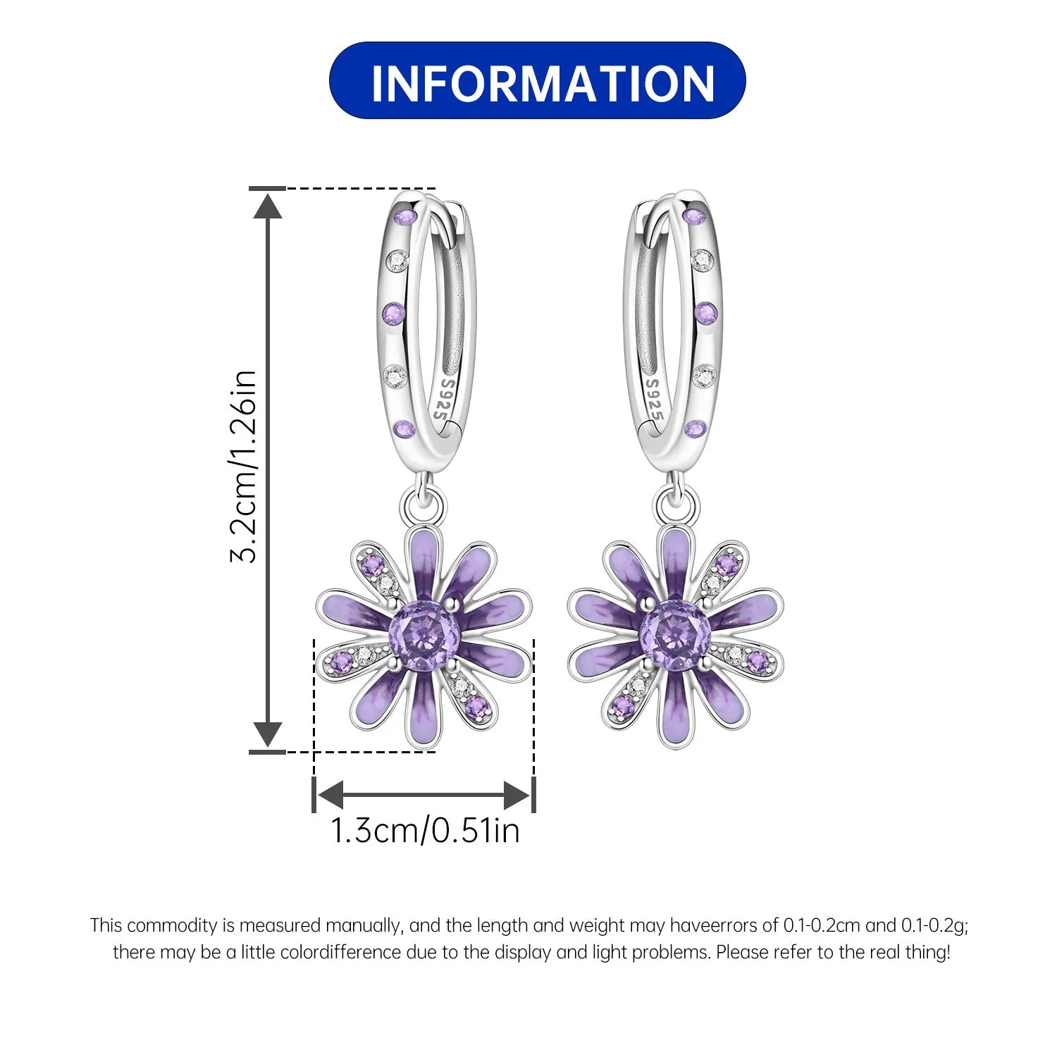PANPOKI 925 Sterling Silver Purple Daisy Flower Drop Earrings Women Earrings Charm Trend Versatile Party Jewelry Gifts