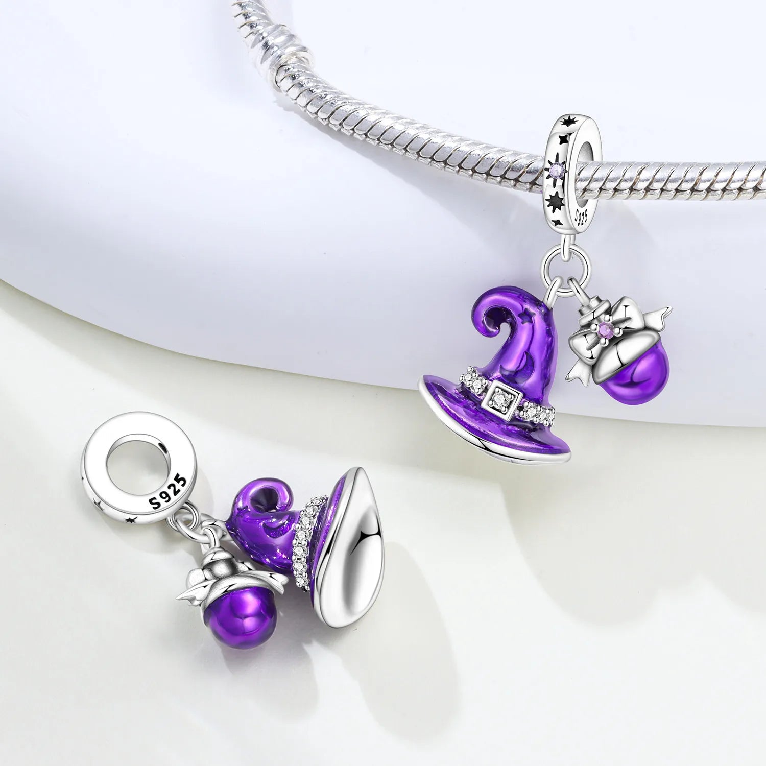 PANPOKI 925 Sterling Silver Purple Magic Hat Pendant Charms Beads Fit Bracelets DIY Party Trendy Gifts Jewelry Accessory