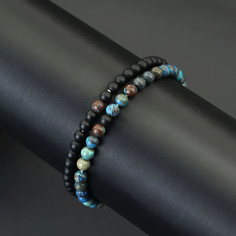 Neues 2-teiliges Armbandset mit 4 mm Perlen für Herren, Tigeraugen-Türkis-Paar, Heilarmband, handgefertigt, lässiges Accessoire für Herren