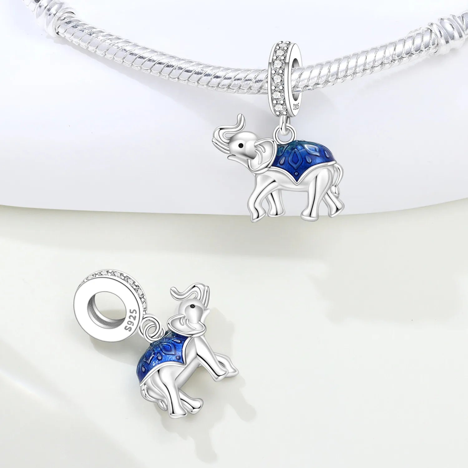 PANPOKI 925 Sterling Silver Blue Elephant Animal Beads Original Pendants Bracelet Charm Jewelry Party DIY Trendy Gifts