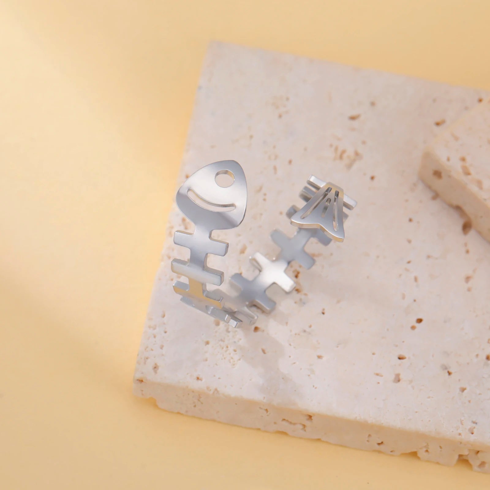 Skyrim Fish Bone Open Ring for Women Stainless Steel Gold Color Adjustable Rings Gifts 2025 New In Fashion Jewelry Wholesale