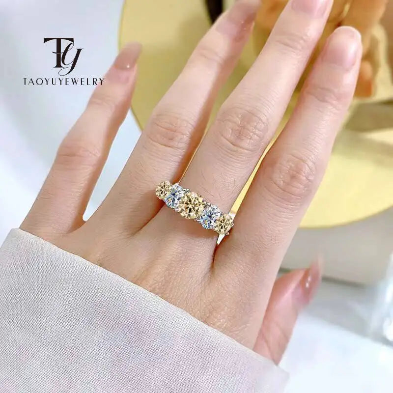 Classic 18k Plated 3.6CT All Moissanite Rings For Women 5 Stones Sparkling Diamond Wedding Band S925 Sterling Silver Jewelry