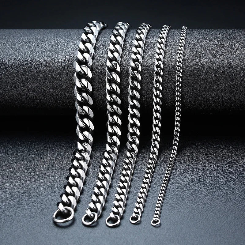 3.5mm Silver Color Stainless Steel Cuban Chain Necklace Hip Hop Men Necklace Simple Jewelry Necklace For Women