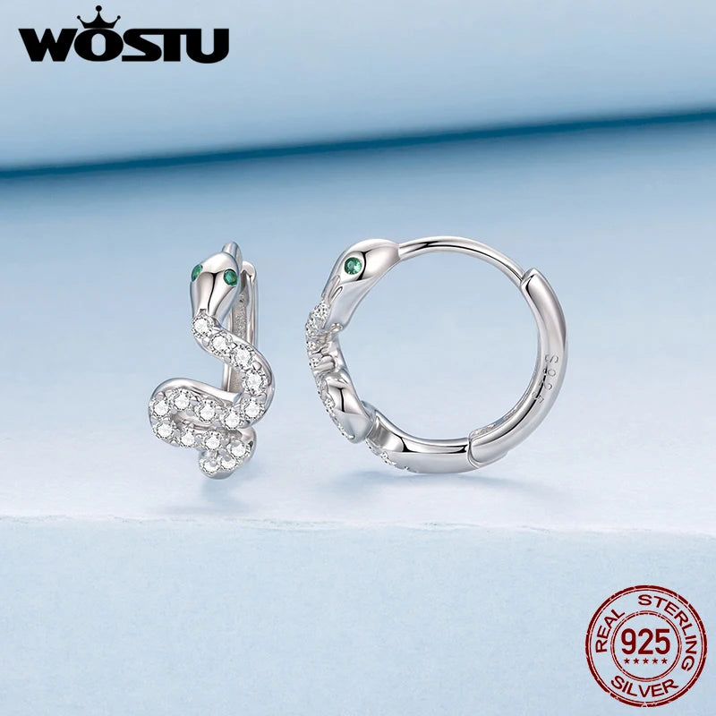 WOSTU 925 Sterling Silver Snake Huggies Earrings For Women, Hypoallergenic Cubic Zirconia Hoop Earring Party Night Out Gift