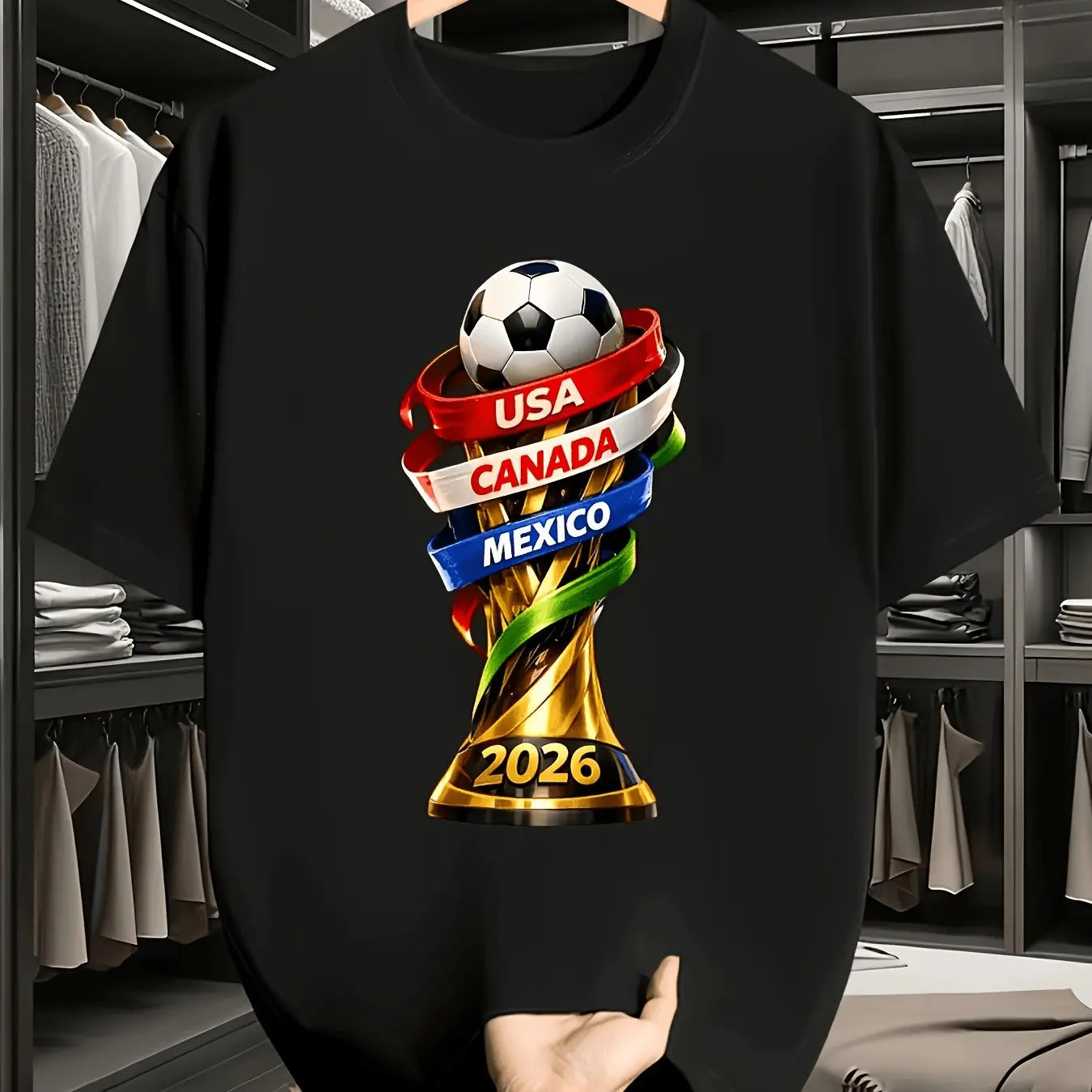 2026 USA Canada Cup Fun Print T-Shirt, Men's Casual Short Sleeve Crew Neck Tee, Soccer Fan Essential Summer Top