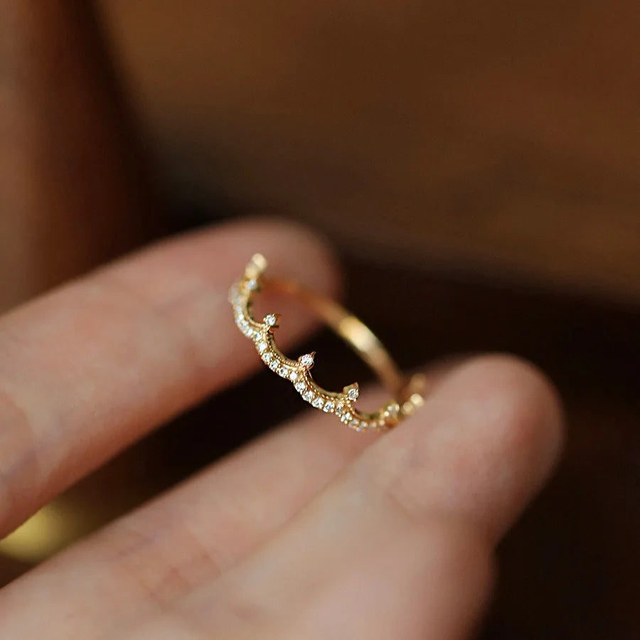 Bague couronne en argent sterling 925 plaqué or 18 carats et zircon pour femme, bijou de mariage léger et luxueux