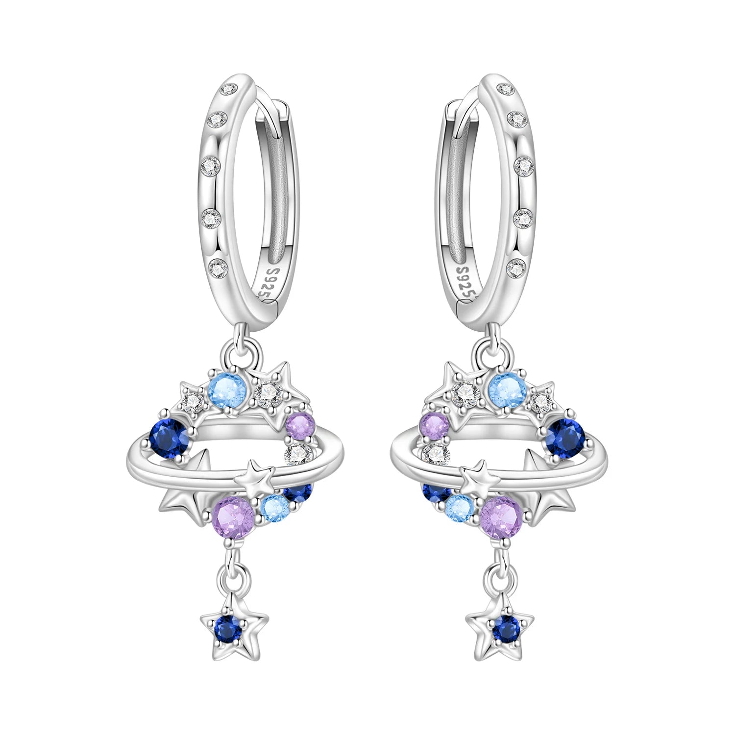 PANPOKI 925 Sterling Silver Golden Sparkling Stars Drop Earrings Women Earrings Charm Fashion Versatile Party Jewelry Gifts