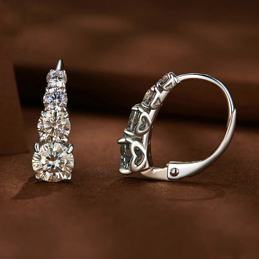 Serenity 1.92ct 8 Stones D Color Moissanite Hoop Earrings For Women Anniversary Gift S925 Sterling Silver Stud Ear Fine Jewelry
